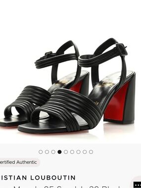 Christian Louboutin Black Leather Strappy Block Heel Sandals with Red Sole